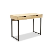 Mesa de Ordenador Metálica Negra con MDF en Madera de Arce - Escritorio con 2 Cajones - 100x48x75 cm